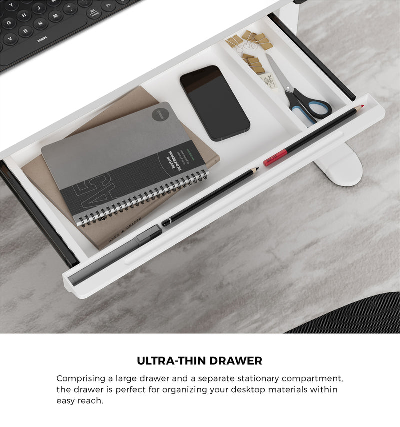 Oikiture 120cm Electric Standing Desk With Drawer Adjustable White
