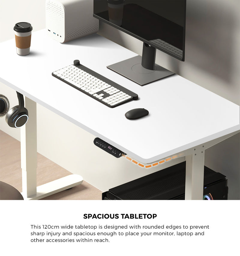 Oikiture 120cm Electric Standing Desk With Drawer Adjustable White