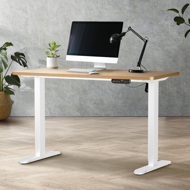 Oikiture 120CM Electric Standing Desk Single Motor White&Oak