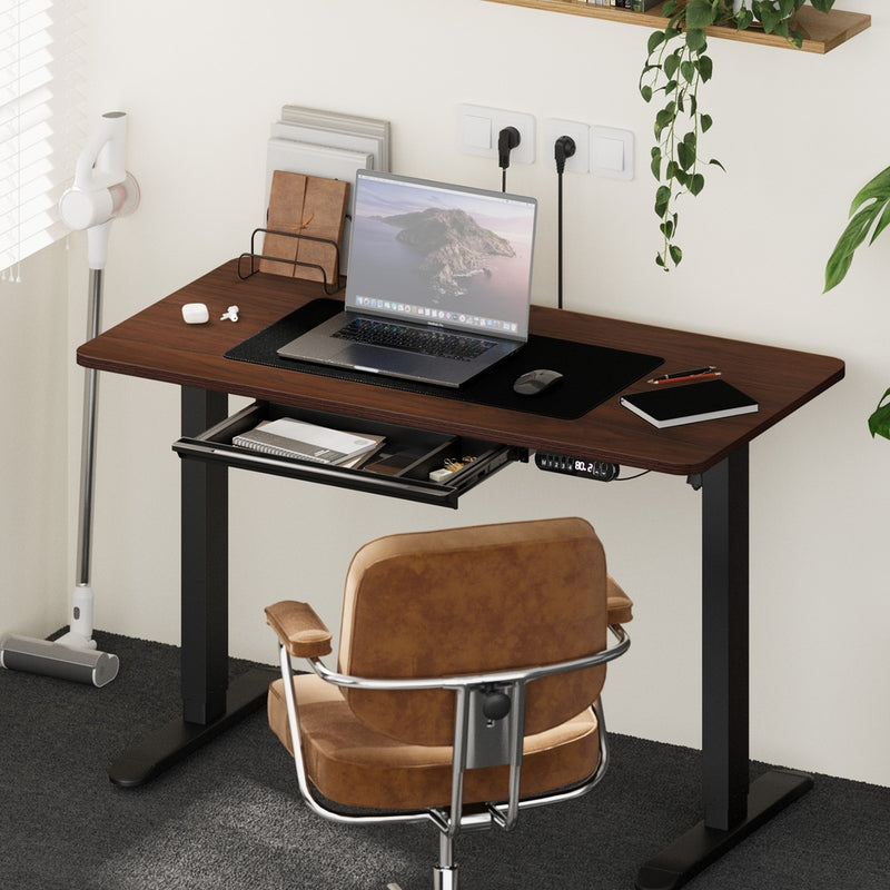 Oikiture 140cm Electric Standing Desk With Drawer Adjustable Black