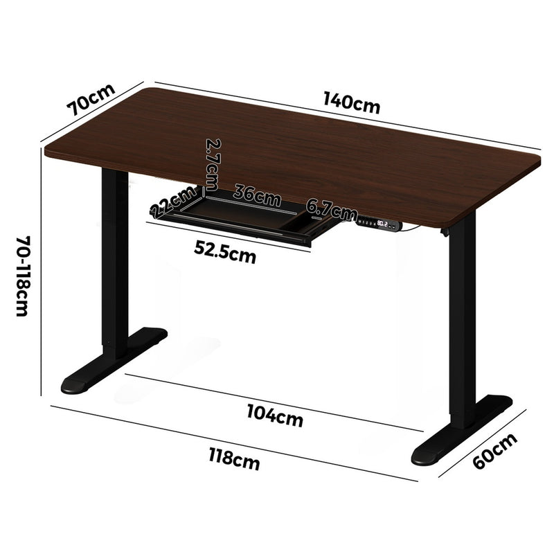 Oikiture 140cm Electric Standing Desk With Drawer Adjustable Black