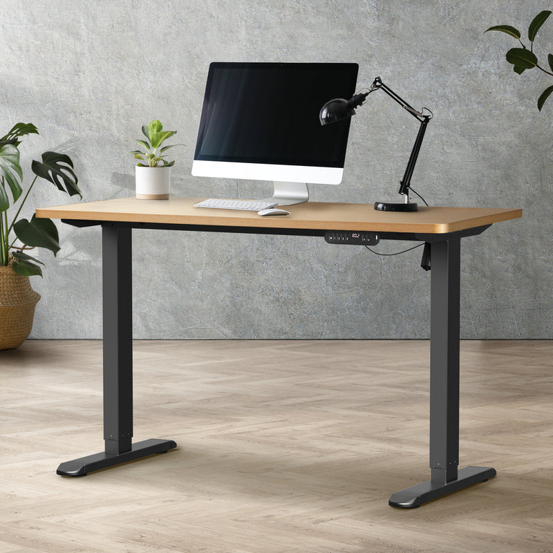 Oikiture Electric Standing Desk Single Motor Black&Oak 140CM