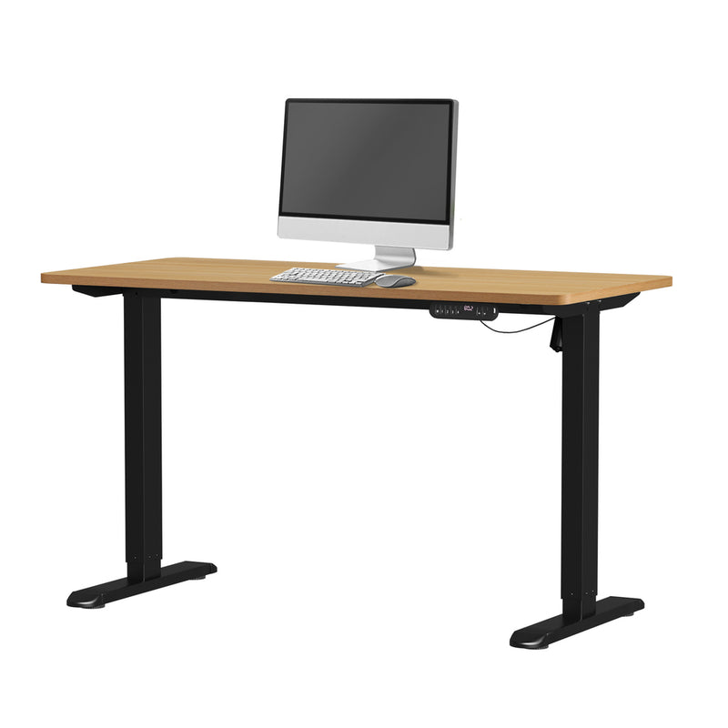 Oikiture Electric Standing Desk Single Motor Black&Oak 140CM