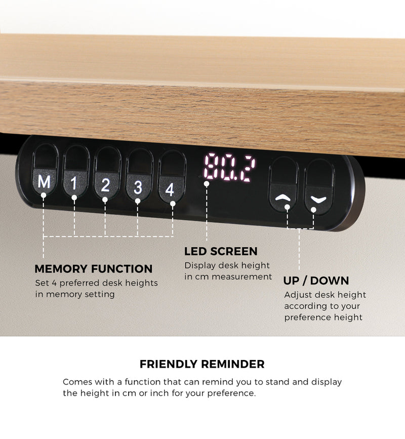 Oikiture Electric Standing Desk Single Motor Black&Oak 140CM