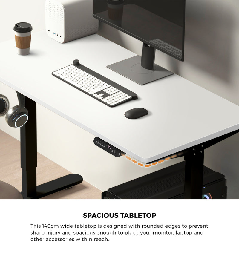 Oikiture Electric Standing Desk Single Motor Black&White 140CM