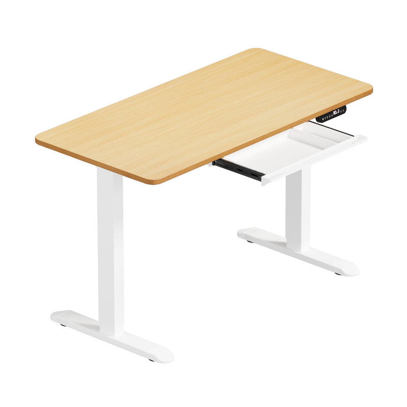 Oikiture 140cm Electric Standing Desk With Drawer Adjustable White