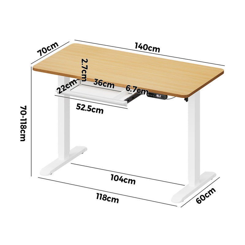 Oikiture 140cm Electric Standing Desk With Drawer Adjustable White