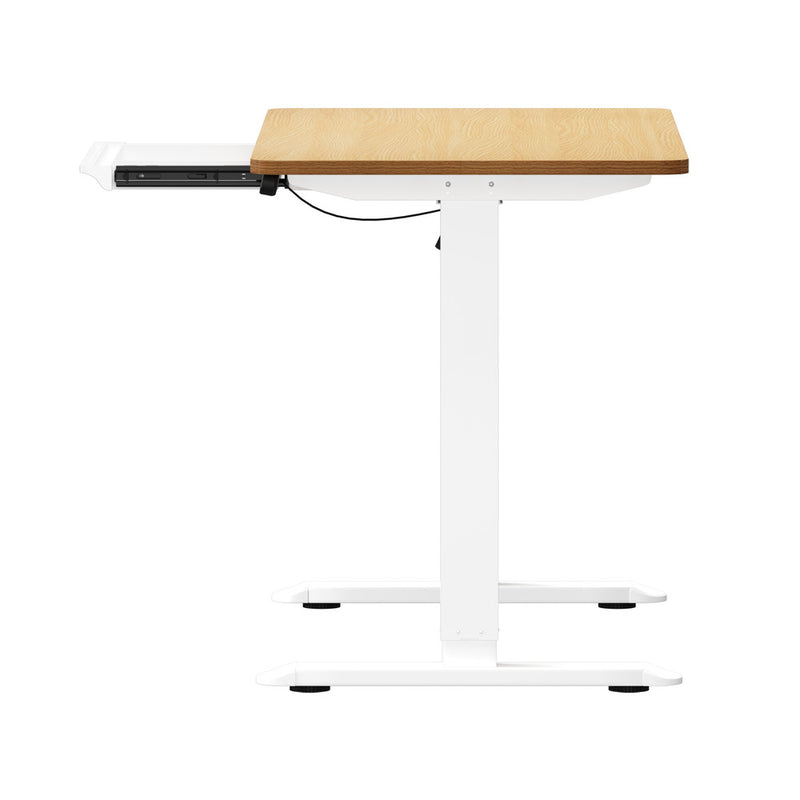 Oikiture 140cm Electric Standing Desk With Drawer Adjustable White