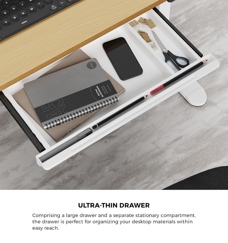 Oikiture 140cm Electric Standing Desk With Drawer Adjustable White