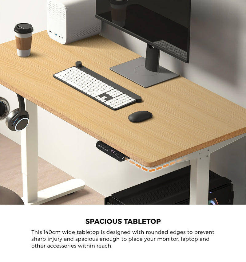 Oikiture 140cm Electric Standing Desk With Drawer Adjustable White