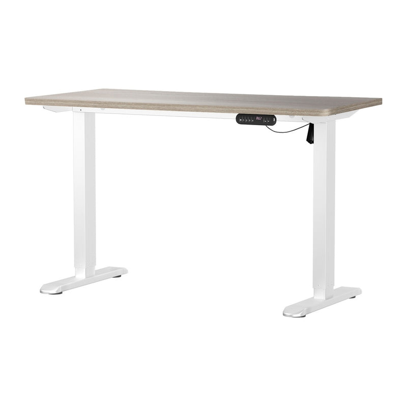 Oikiture Electric Standing Desk Single Motor White&Grey-Oak 140CM