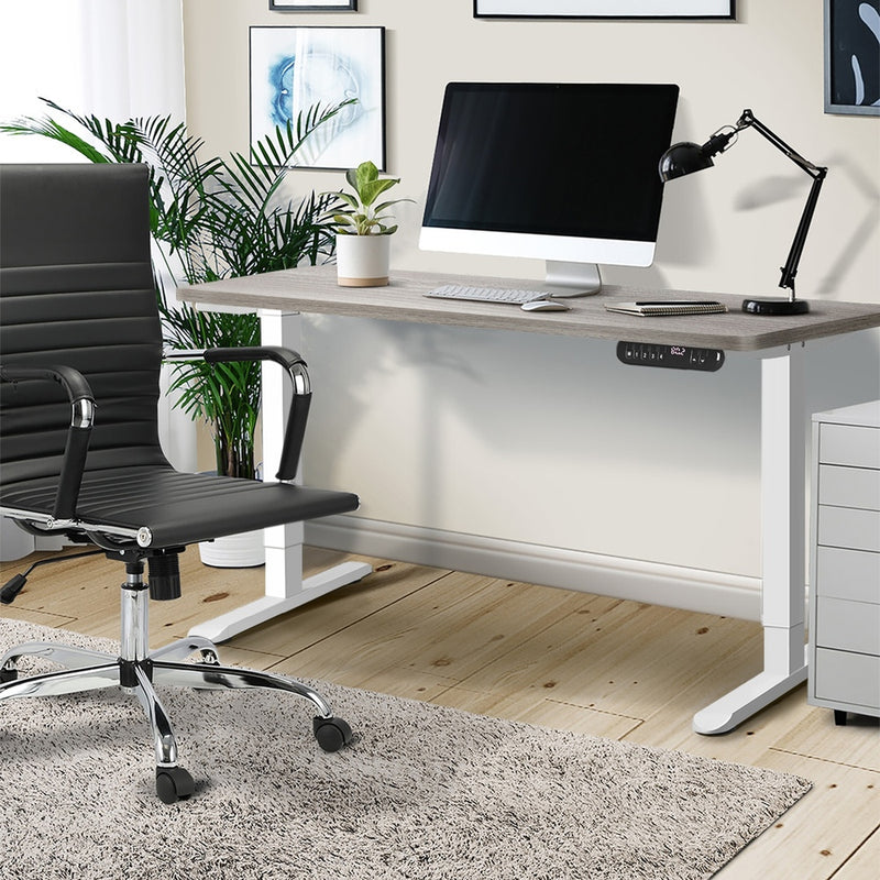Oikiture Electric Standing Desk Single Motor White&Grey-Oak 140CM