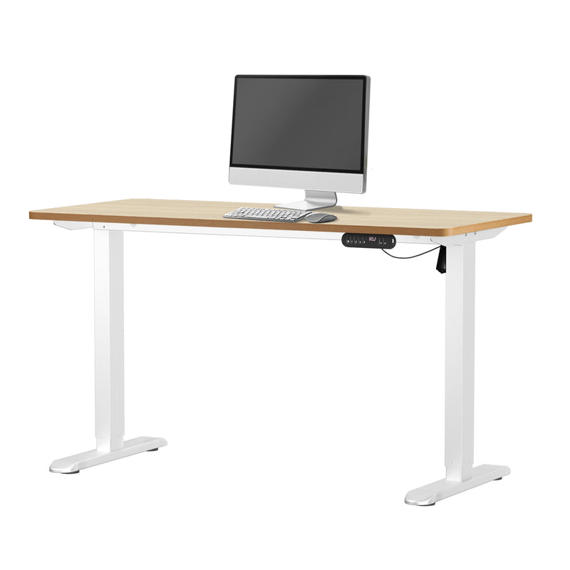Oikiture Electric Standing Desk Single Motor White&Oak 140CM