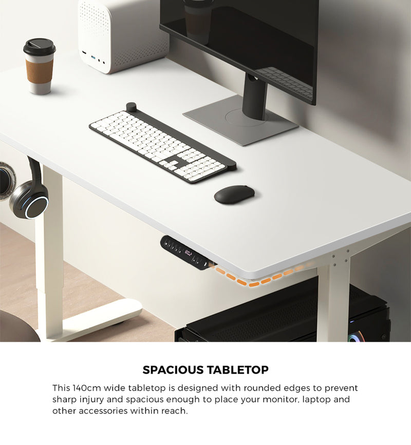 Oikiture Electric Standing Desk Single Motor White 140CM