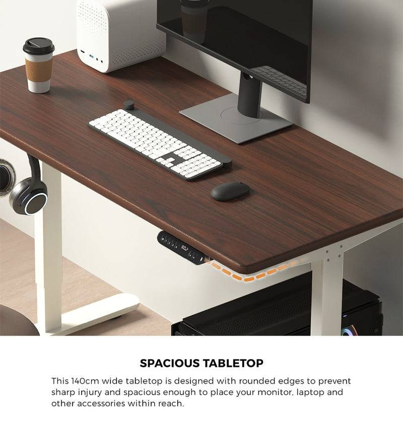 Oikiture Electric Standing Desk Single Motor White&Walnut 140CM