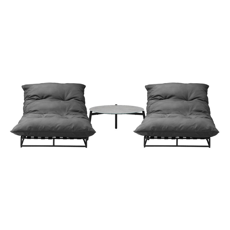 Livsip 2PCS Sun Lounger with Table Outdoor Patio Set Grey