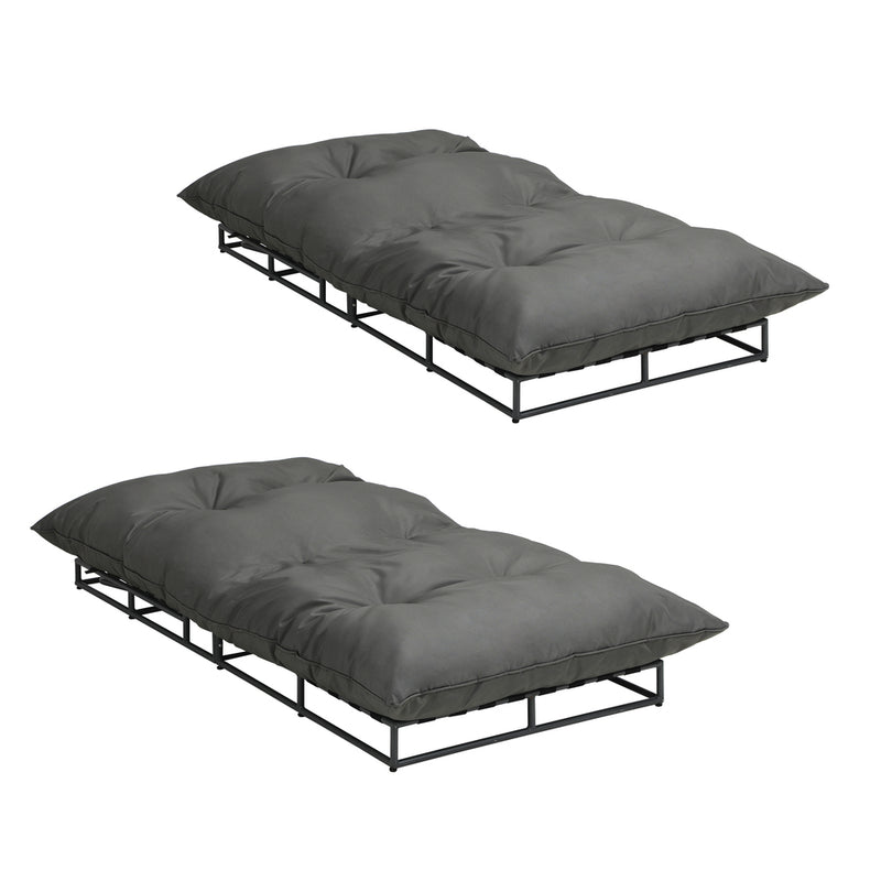 Livsip Outdoor Sun Bed Metal Frame Grey Cushion X2