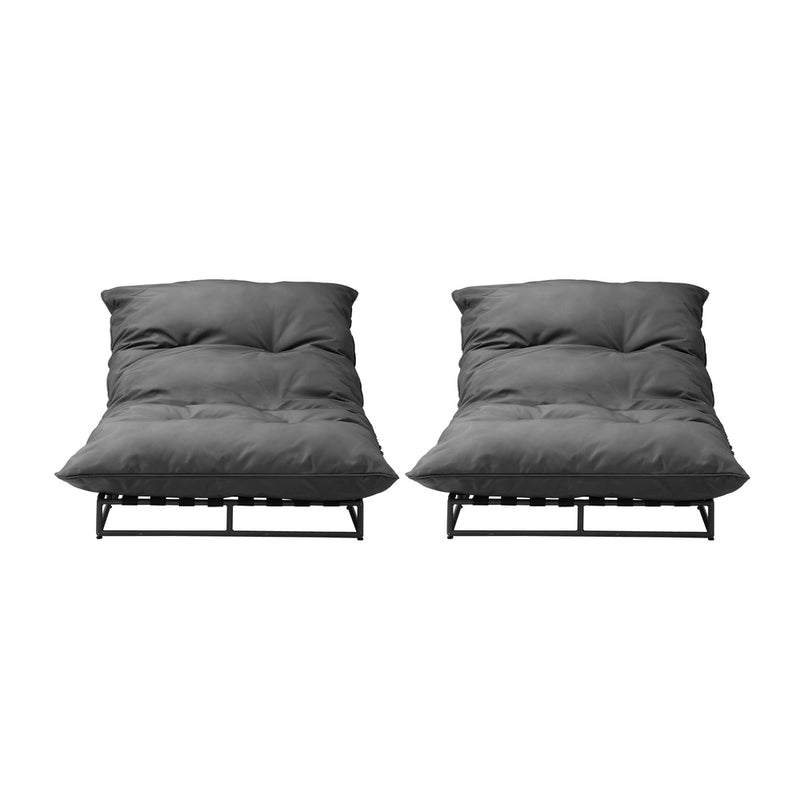 Livsip Outdoor Sun Bed Metal Frame Grey Cushion X2