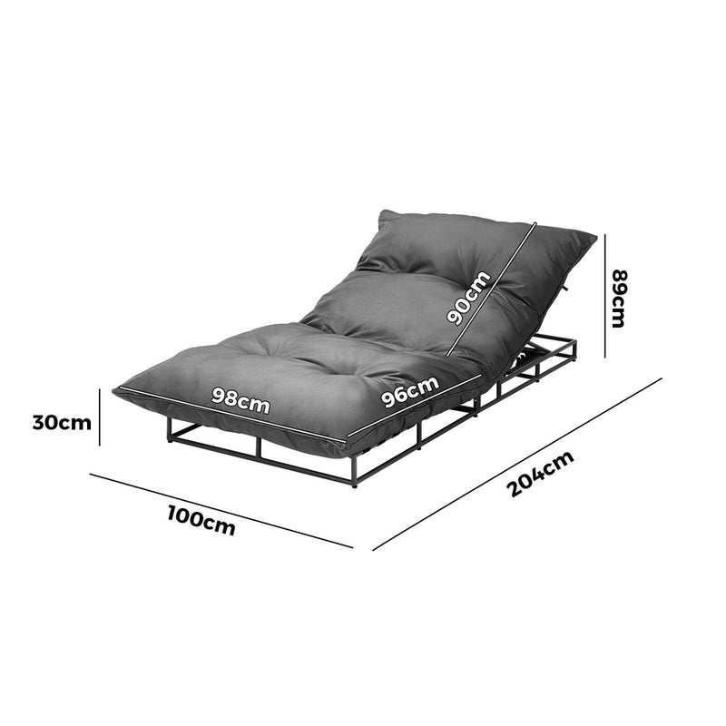 Livsip Outdoor Sun Bed Metal Frame Grey Cushion X2