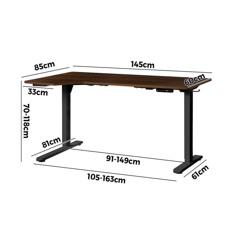 Oikiture L-shape Electric Standing Desk Single Motor 145CM Black&Walnut