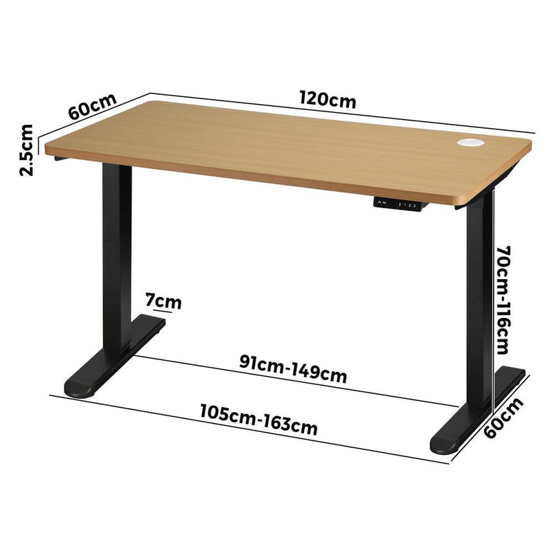 Oikiture Standing Desk Adjustable Motorised 120cm Black&Oak