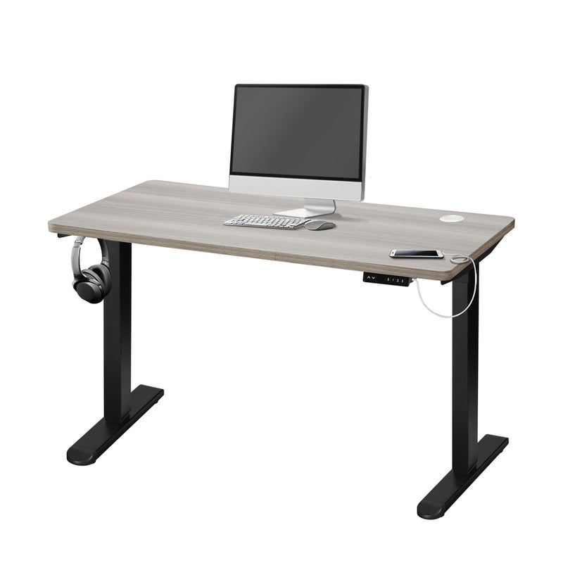 Oikiture 140cm Electric Standing Desk Single Motor Black&Grey-Oak