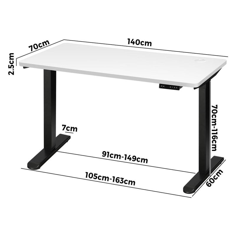 Oikiture Standing Desk Adjustable Motorised 140cm Black&White