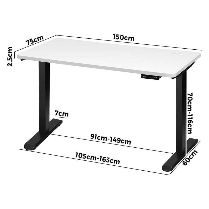 Oikiture Standing Desk Adjustable Motorised 150 Black&White