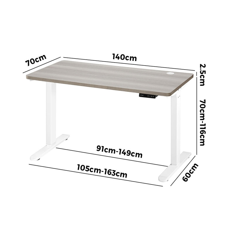 Oikiture 140cm Electric Standing Desk Single Motor White&Grey-Oak