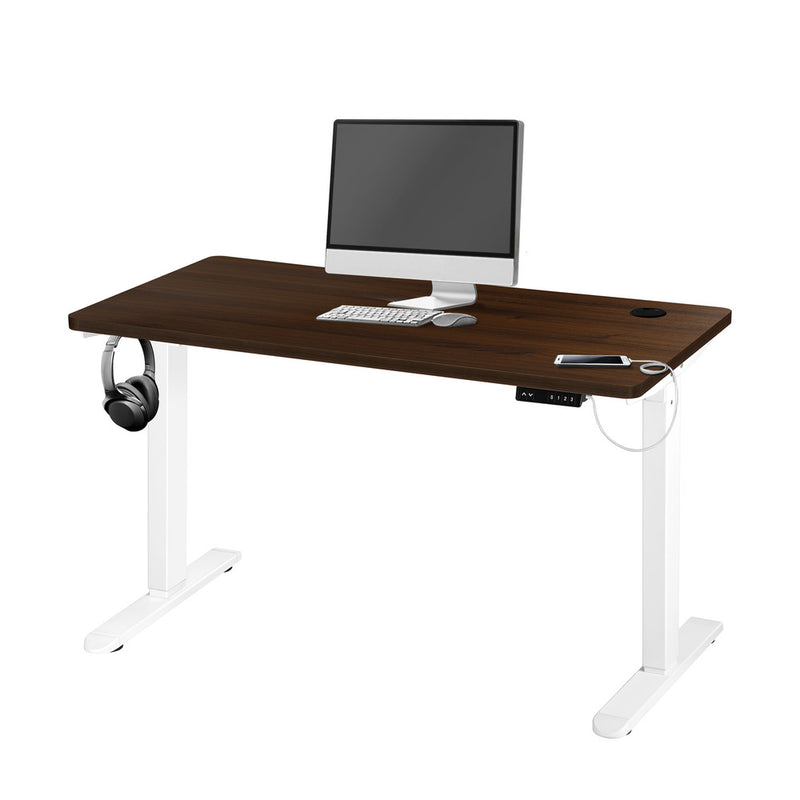 Oikiture Standing Desk Adjustable Motorised 140cm White&Walnut