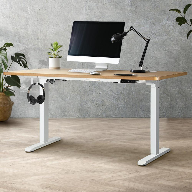 Oikiture Standing Desk Adjustable Motorised 150cm White&Oak