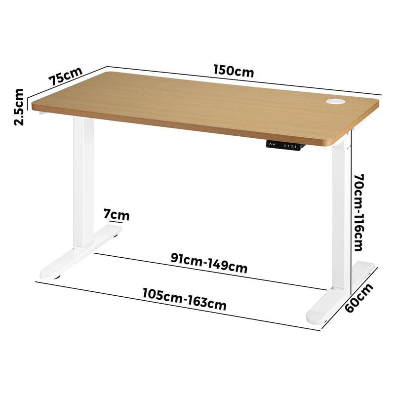 Oikiture Standing Desk Adjustable Motorised 150cm White&Oak