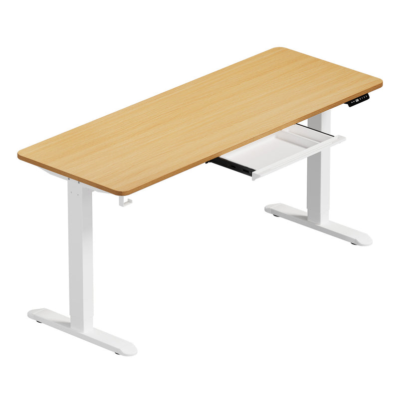 Oikiture 160cm Standing Desk With Drawer Motorized Adjustable White