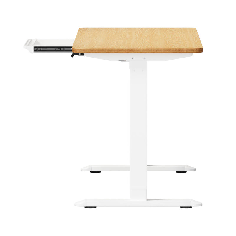 Oikiture 160cm Standing Desk With Drawer Motorized Adjustable White