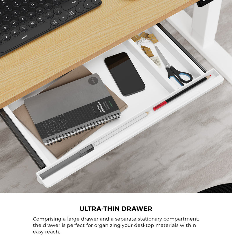 Oikiture 160cm Standing Desk With Drawer Motorized Adjustable White