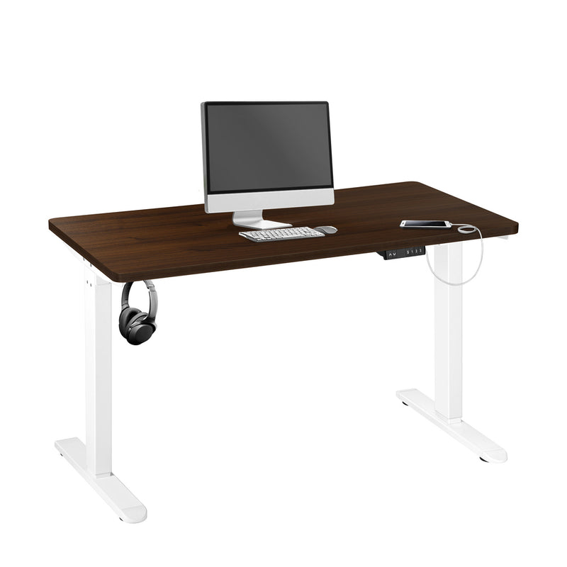 OIKITURE Sit Stand Desk Motorised Adjustable 160cm White&Walnut