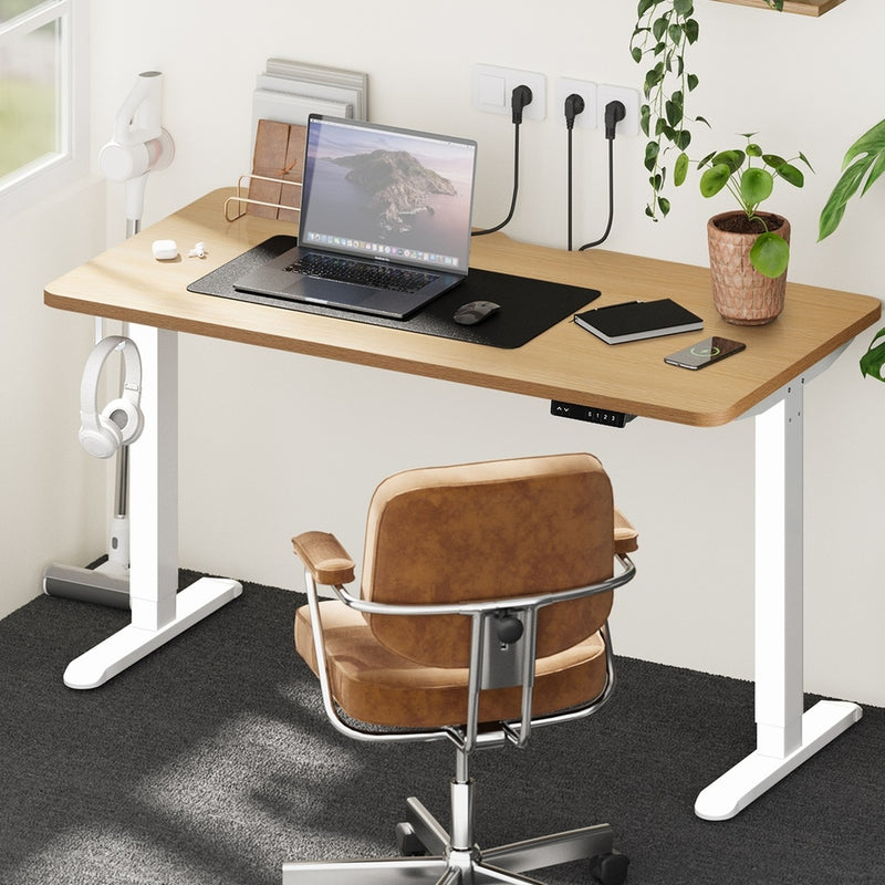 Oikiture Standing Desk Wireless Charging Single Motor 140CM White&Oak