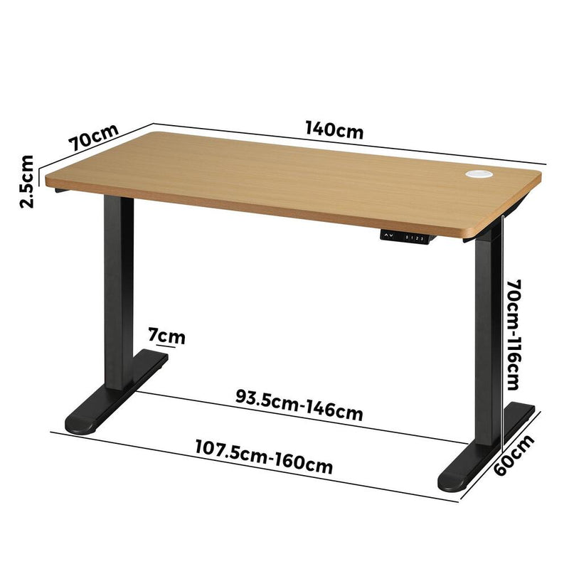 Oikiture Standing Desk Dual Motor Adjustable 140cm Black&Oak