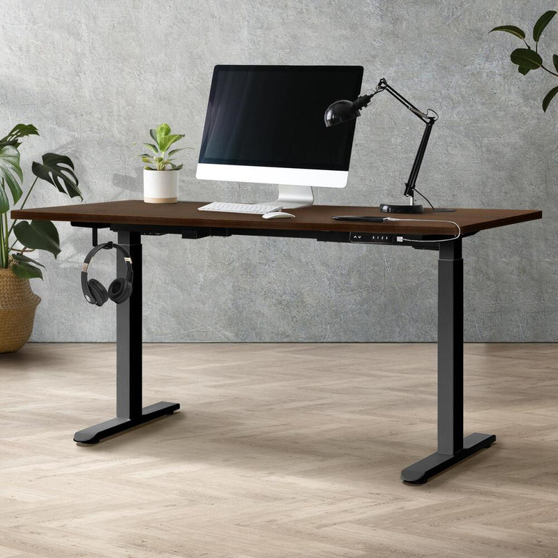 Oikiture Standing Desk Dual Motor Adjustable 140cm Black&Walnut