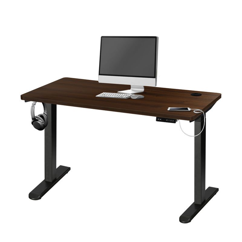 Oikiture Standing Desk Dual Motor Adjustable 140cm Black&Walnut