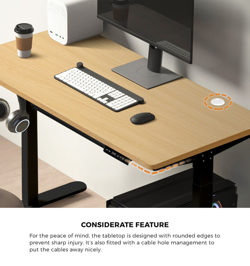 Oikiture 150cm Electric Standing Desk with Drawer Adjustable Black Oak