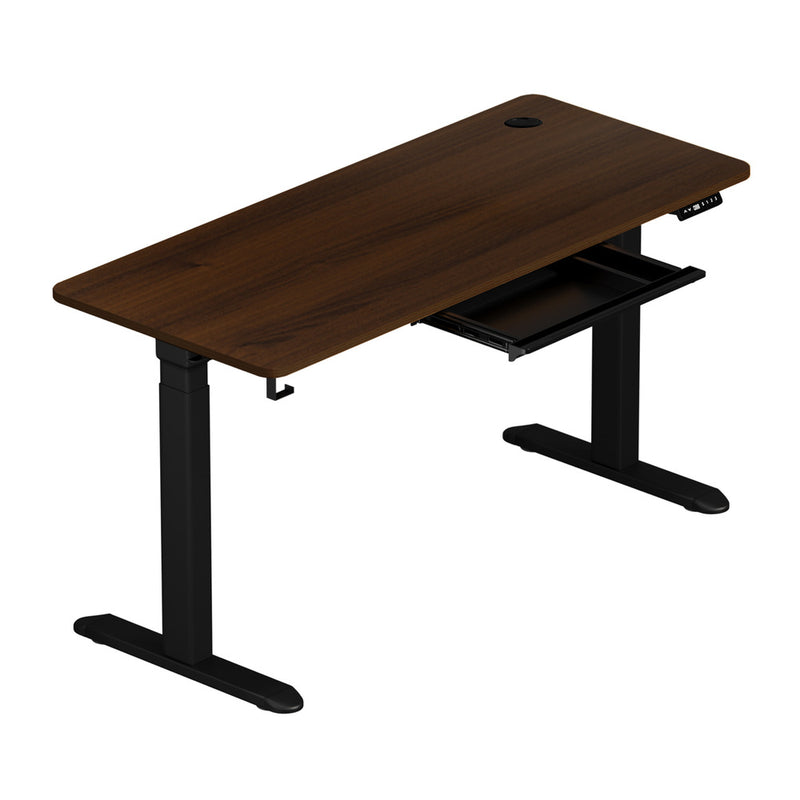 Oikiture 150cm Electric Standing Desk with Drawer Adjustable Black Walnut