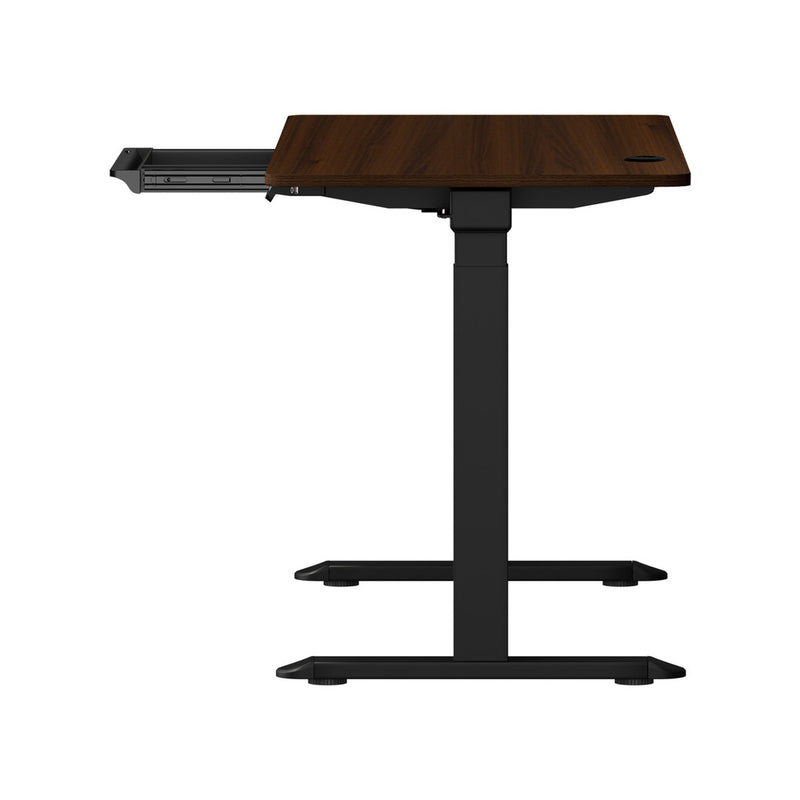Oikiture 150cm Electric Standing Desk with Drawer Adjustable Black Walnut