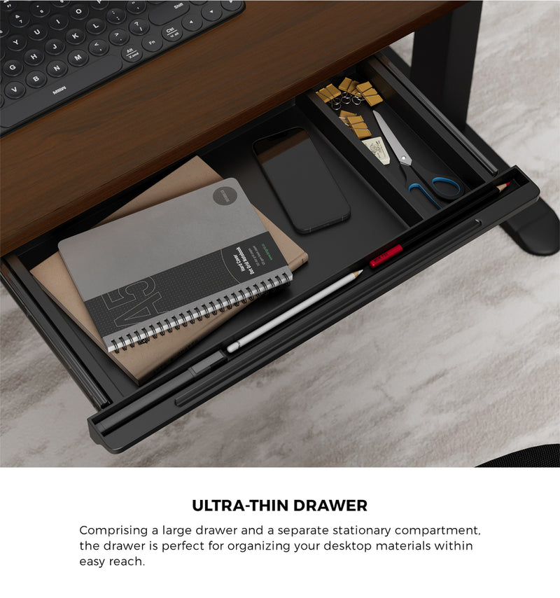 Oikiture 150cm Electric Standing Desk with Drawer Adjustable Black Walnut