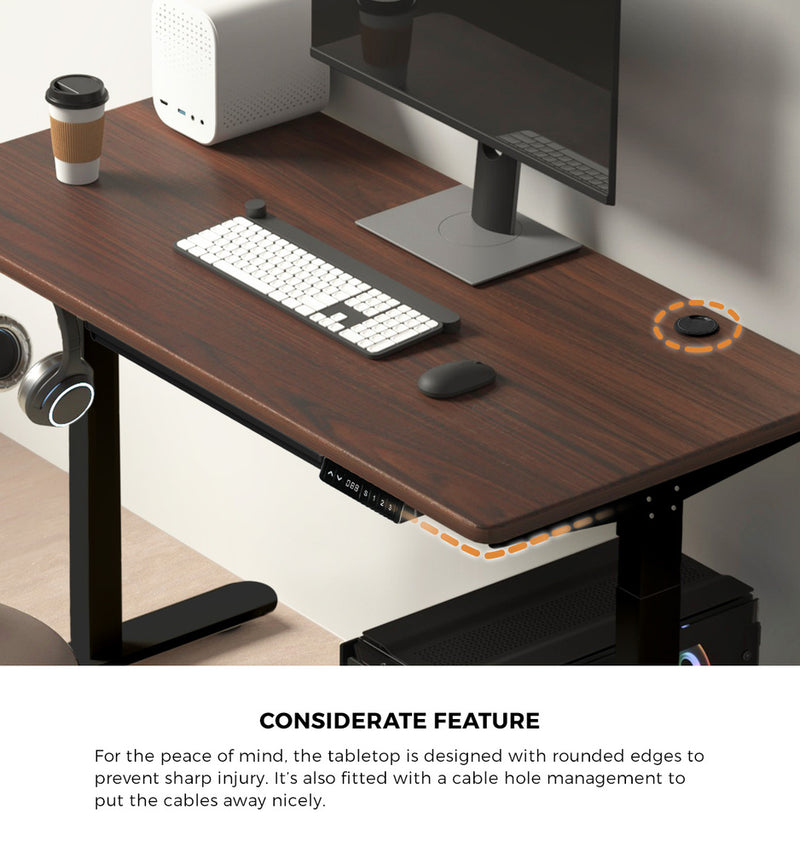 Oikiture 150cm Electric Standing Desk with Drawer Adjustable Black Walnut