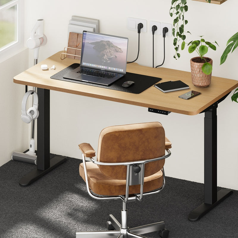 Oikiture Standing Desk Wireless Charging Dual Motor 140CM Black&Oak