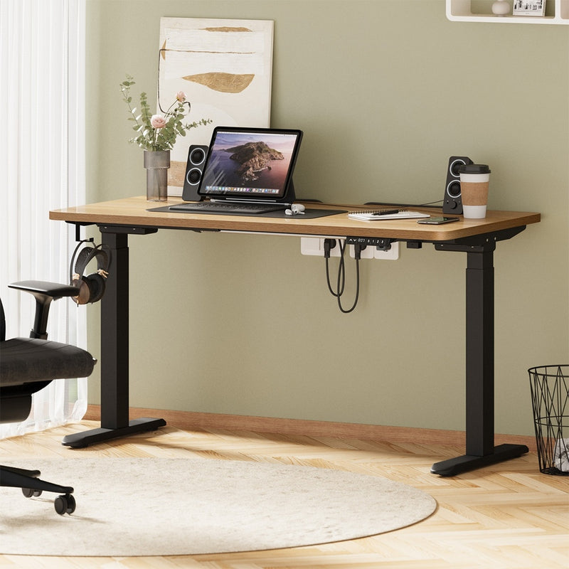 Oikiture Standing Desk Wireless Charging Dual Motor 140CM Black&Oak