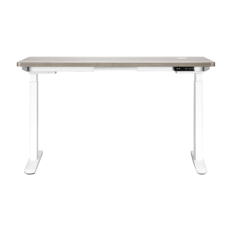 Oikiture 140cm Electric Standing Desk Dual Motor White&Grey-Oak