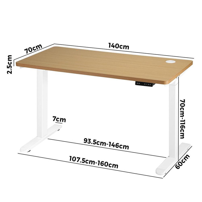 Oikiture Standing Desk Dual Motor Adjustable 140cm White&Oak