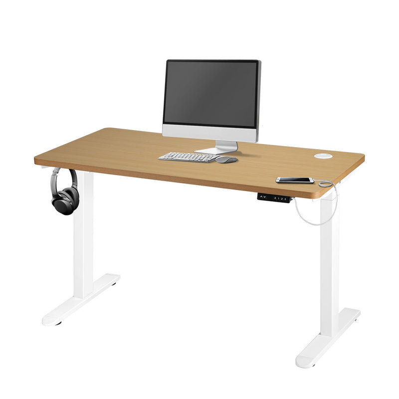 Oikiture Standing Desk Dual Motor Adjustable 140cm White&Oak